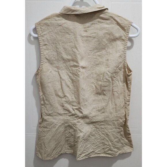 J. Peterman Women’s Sleeveless Collared Button Up Top Beige 100% Linen Size 10 - Picture 8 of 11